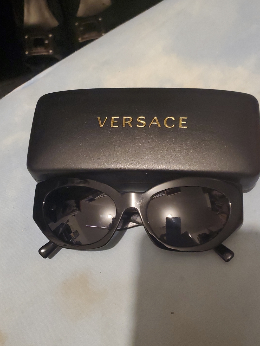 Versace Black Sunglasses with Gold Logo Case